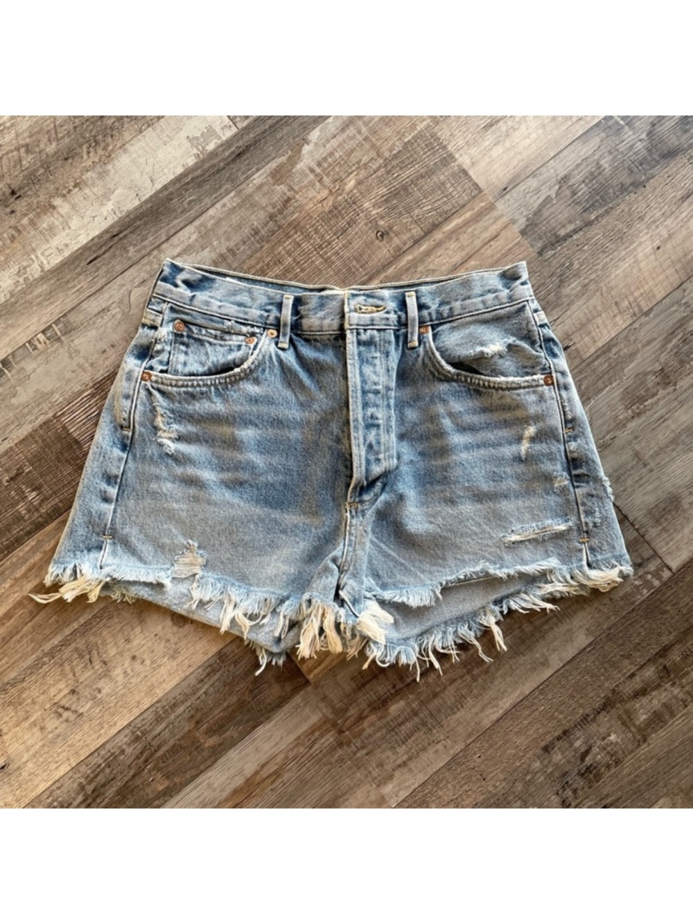 Agolde Parker denim cut off shorts